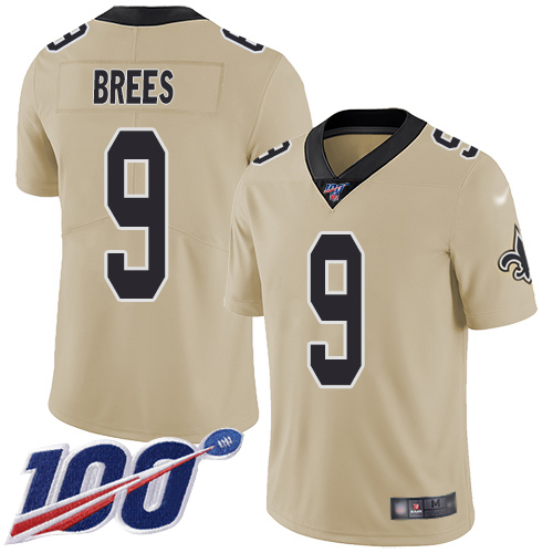 Men New Orleans Saints Limited Gold Drew Brees Jersey NFL Football #9 100th Season Inverted Legend Jersey->new orleans saints->NFL Jersey
